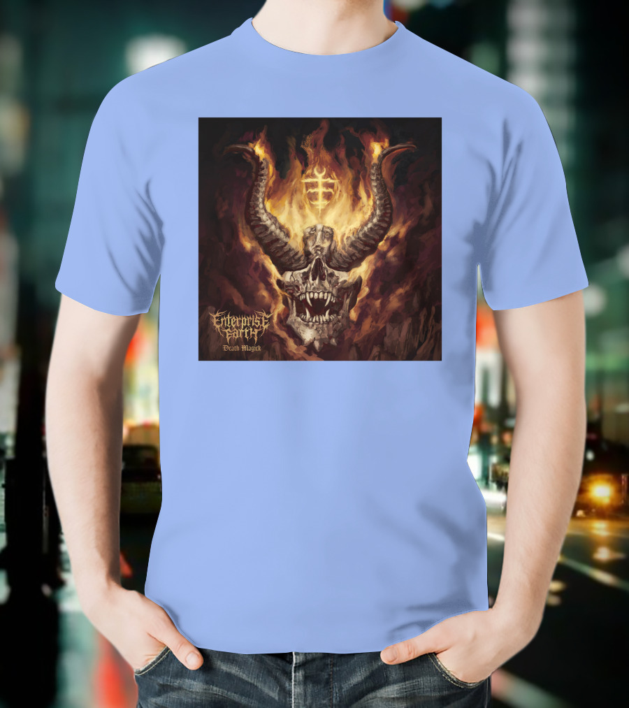 Enterprise Earth Death Magick Fiery Horned Skull T-Shirt