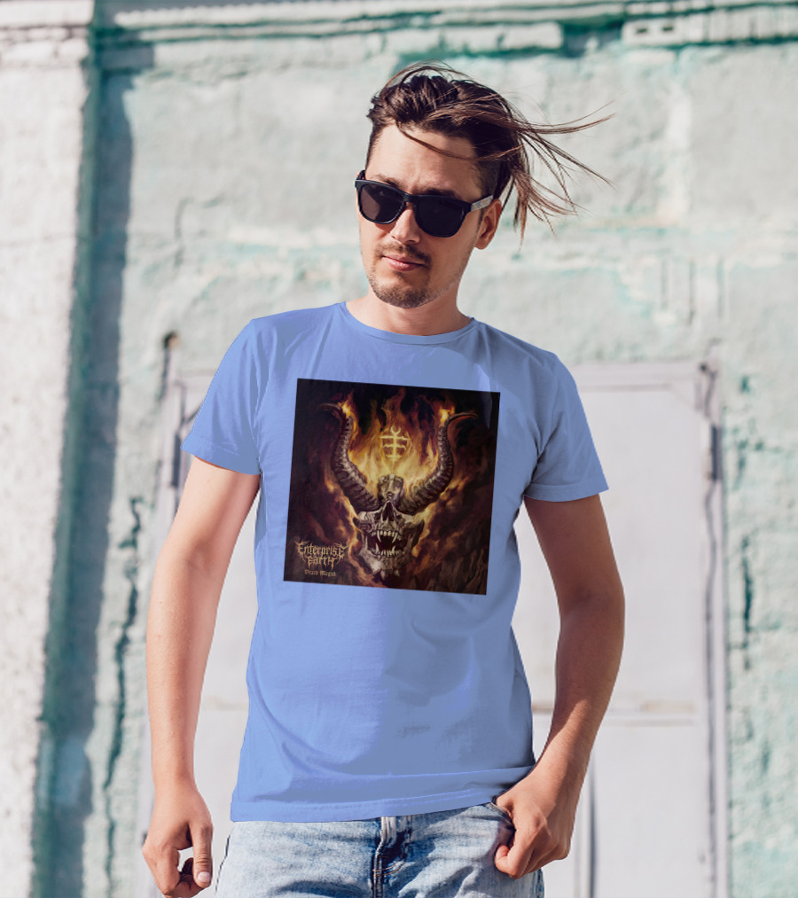 Enterprise Earth Death Magick Fiery Horned Skull T-Shirt