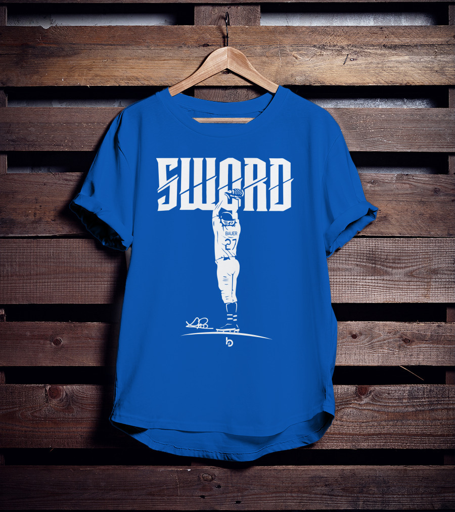 SWORD Trevor Bauer 27 Baseball Blue Merchandise T-Shirt