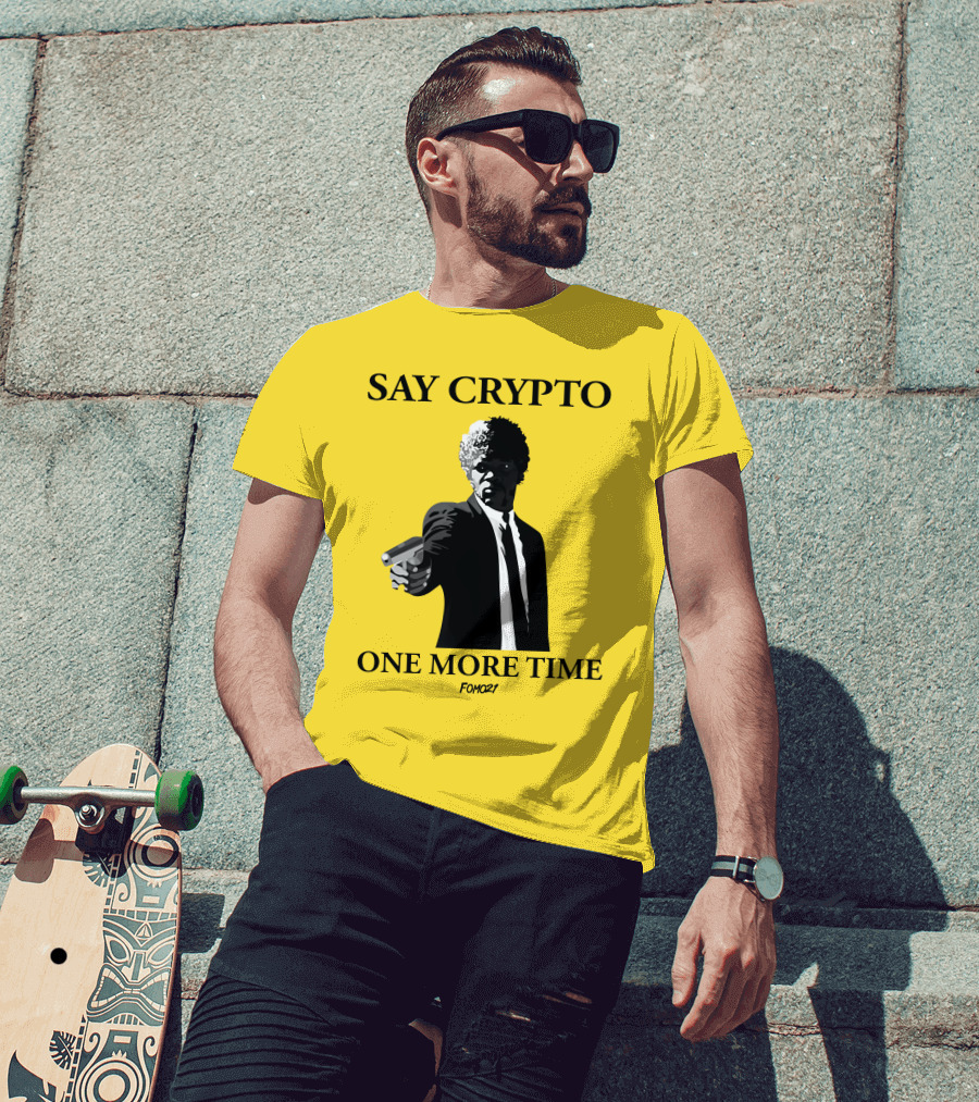 Pulp Fiction Style Say Crypto One More Time FOMO21 T-Shirt