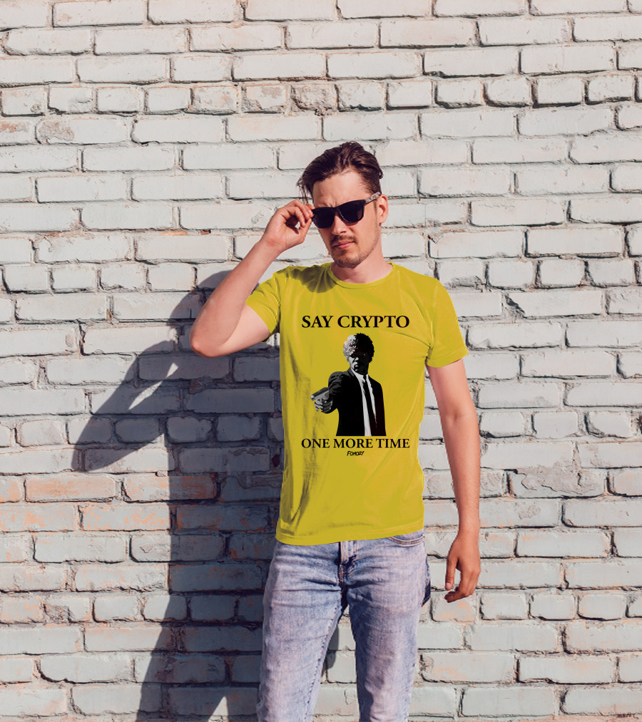 Pulp Fiction Style Say Crypto One More Time FOMO21 T-Shirt