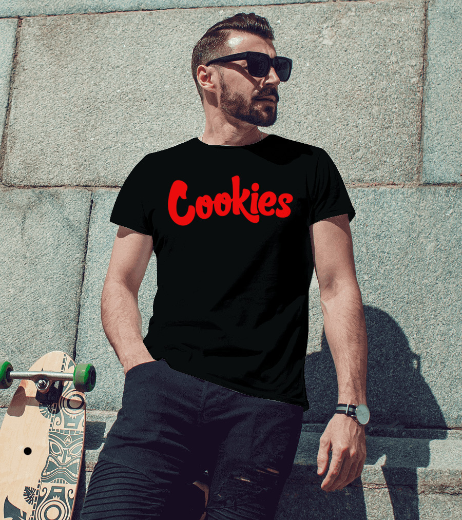 Matt Price Wears Cookies Text In Red T-Shirt