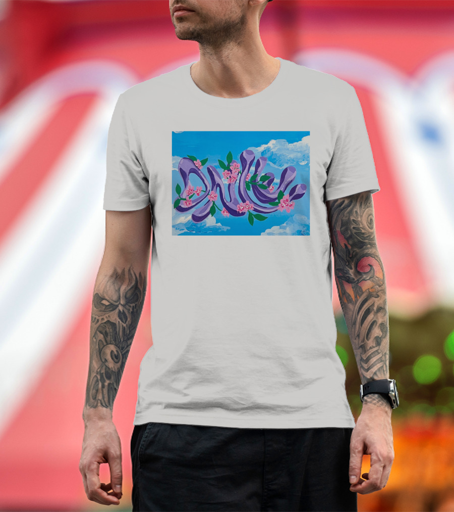 Jolene Dance Purple Script With Pink Flowers On Blue Sky Background T-Shirt