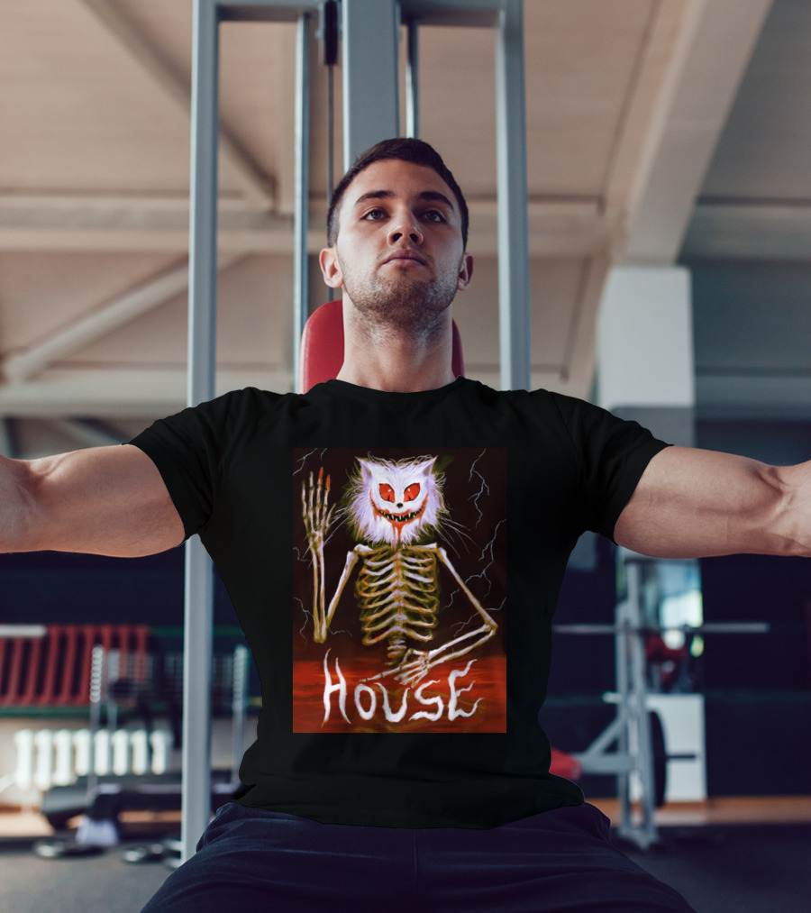 House Skeleton Cat Spirit With Lightning T-Shirt