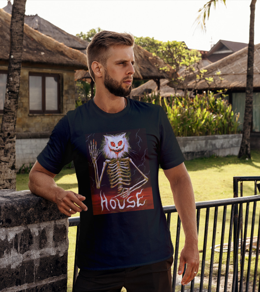House Skeleton Cat Spirit With Lightning T-Shirt