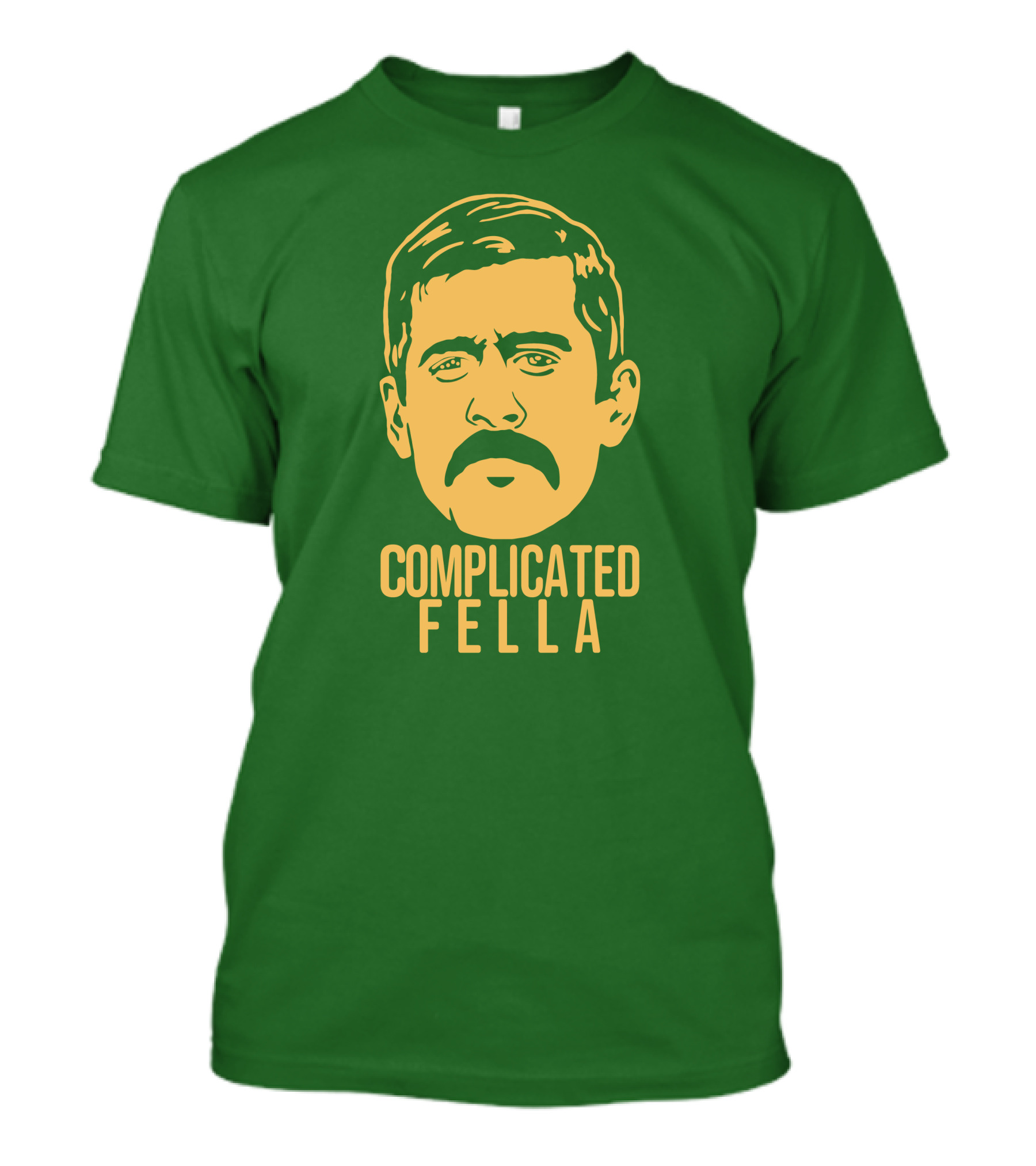 Complicated Fella Graphic With Mustache On Green Background T-Shirt