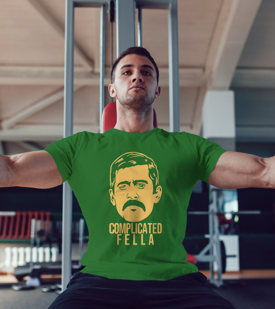 Complicated Fella Graphic With Mustache On Green Background T-Shirt