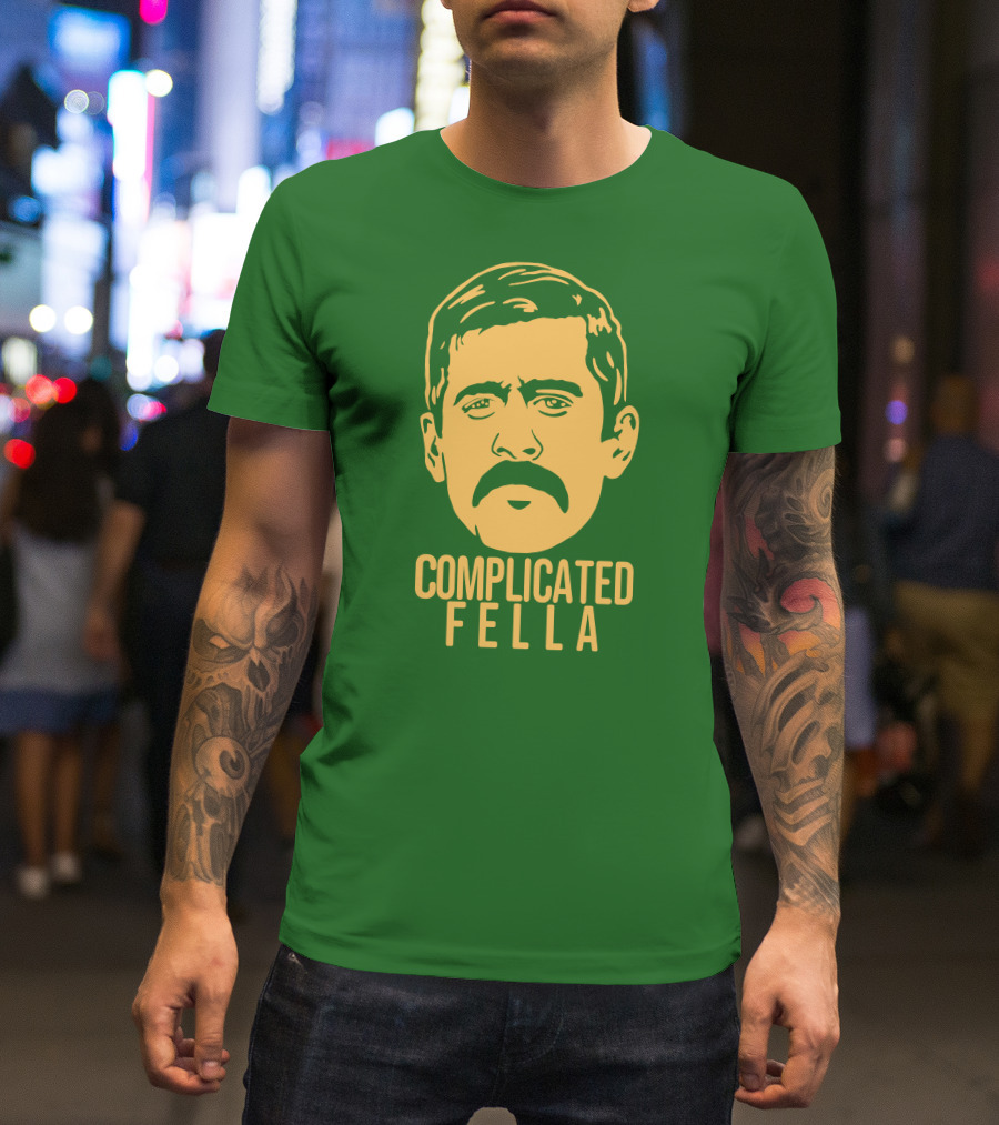 Complicated Fella Graphic With Mustache On Green Background T-Shirt