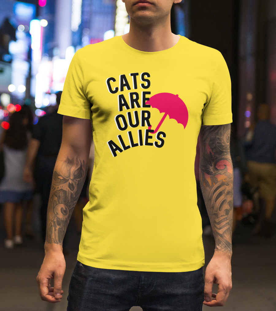 Cats Are Our Allies Red Umbrella T-Shirt