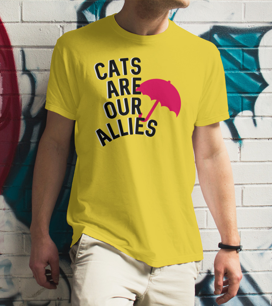 Cats Are Our Allies Red Umbrella T-Shirt