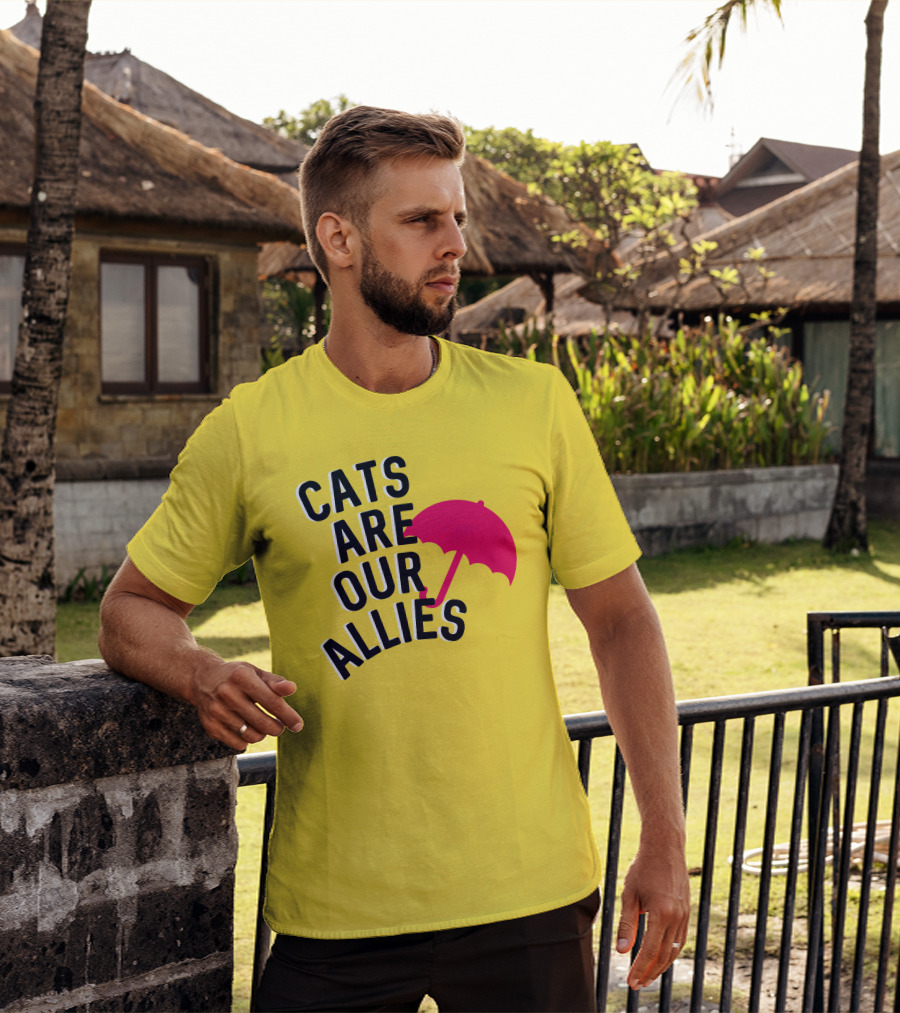 Cats Are Our Allies Red Umbrella T-Shirt