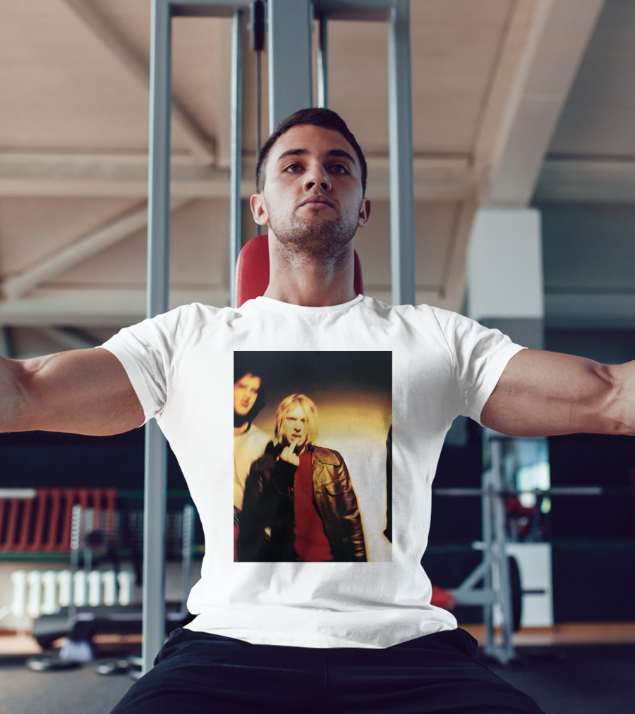 Kurt Cobain Leather Jacket Red Sweater Iconic Image T-Shirt