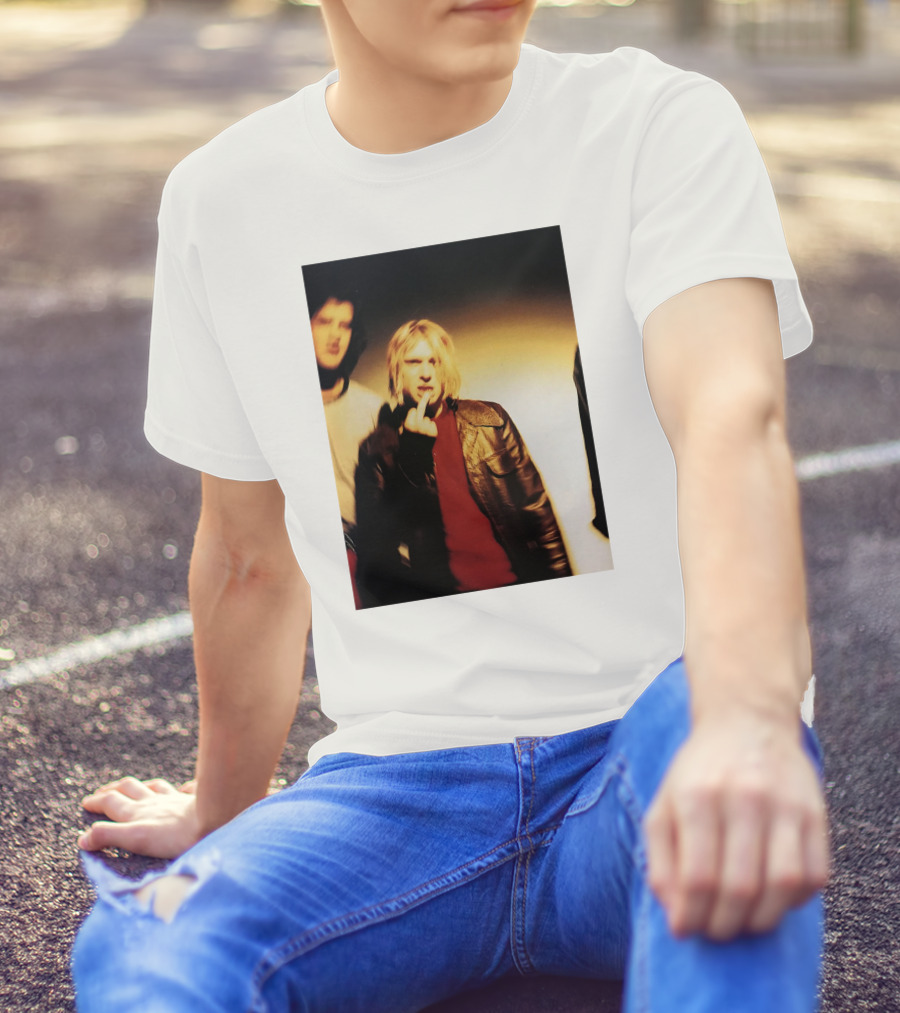 Kurt Cobain Leather Jacket Red Sweater Iconic Image T-Shirt