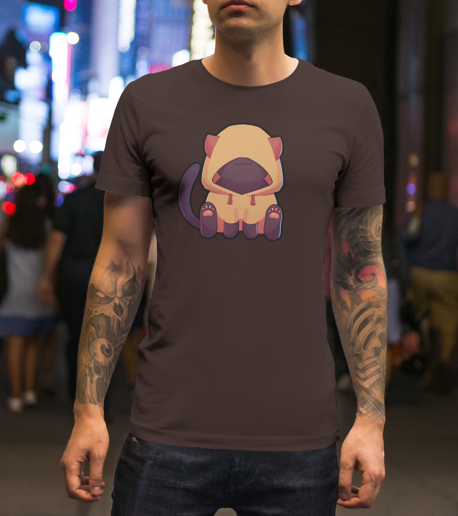 Wolfy The Witch Sitting Cat In Hooded Cloak With Paws Showing T-Shirt