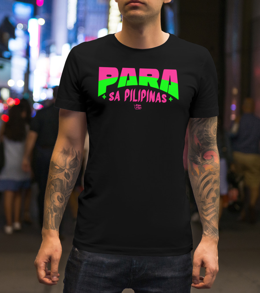Gensanispink Para Sa Pilipinas Linya-Linya Pink And Green Text T-Shirt
