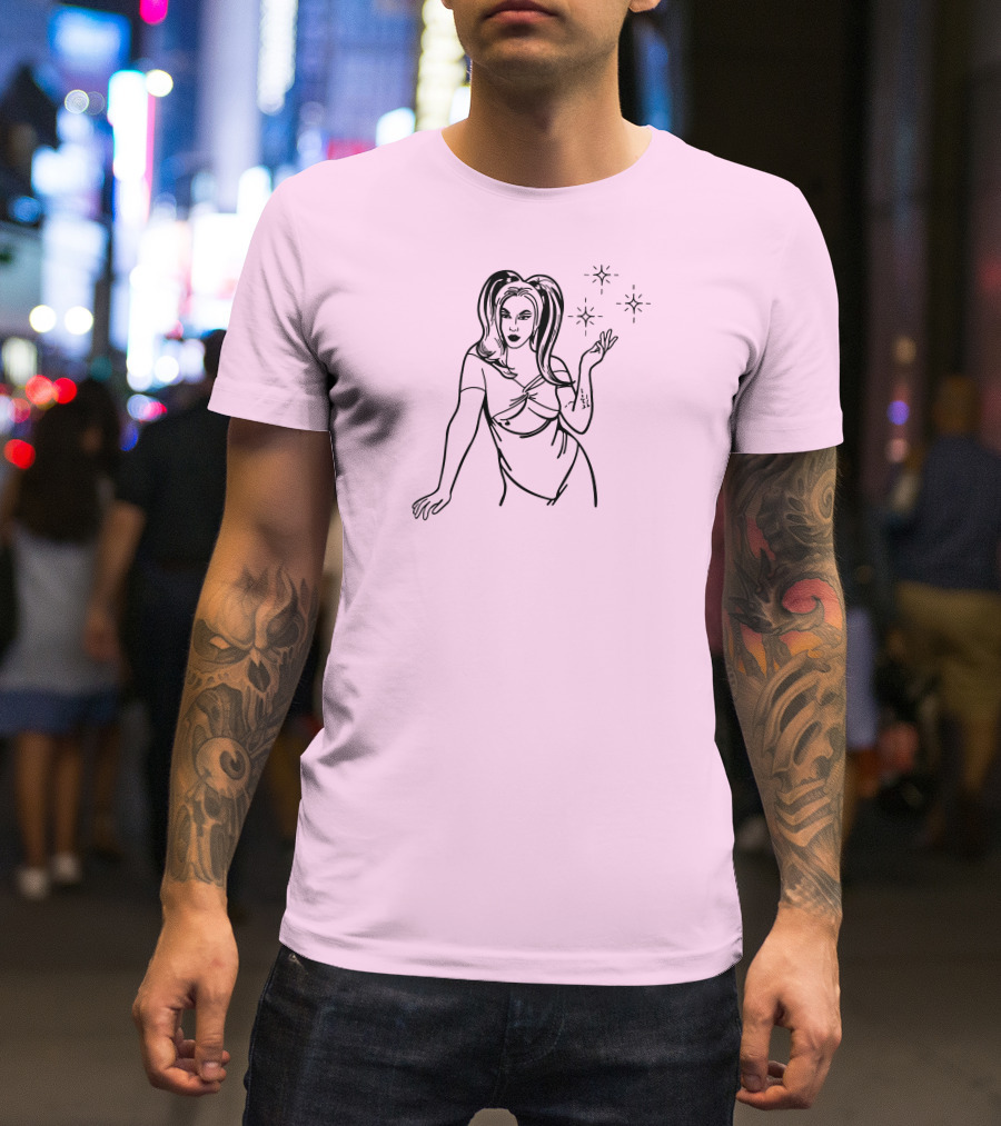 Chrissy Chlapecka Sketch With Stars On Pink Background T-Shirt