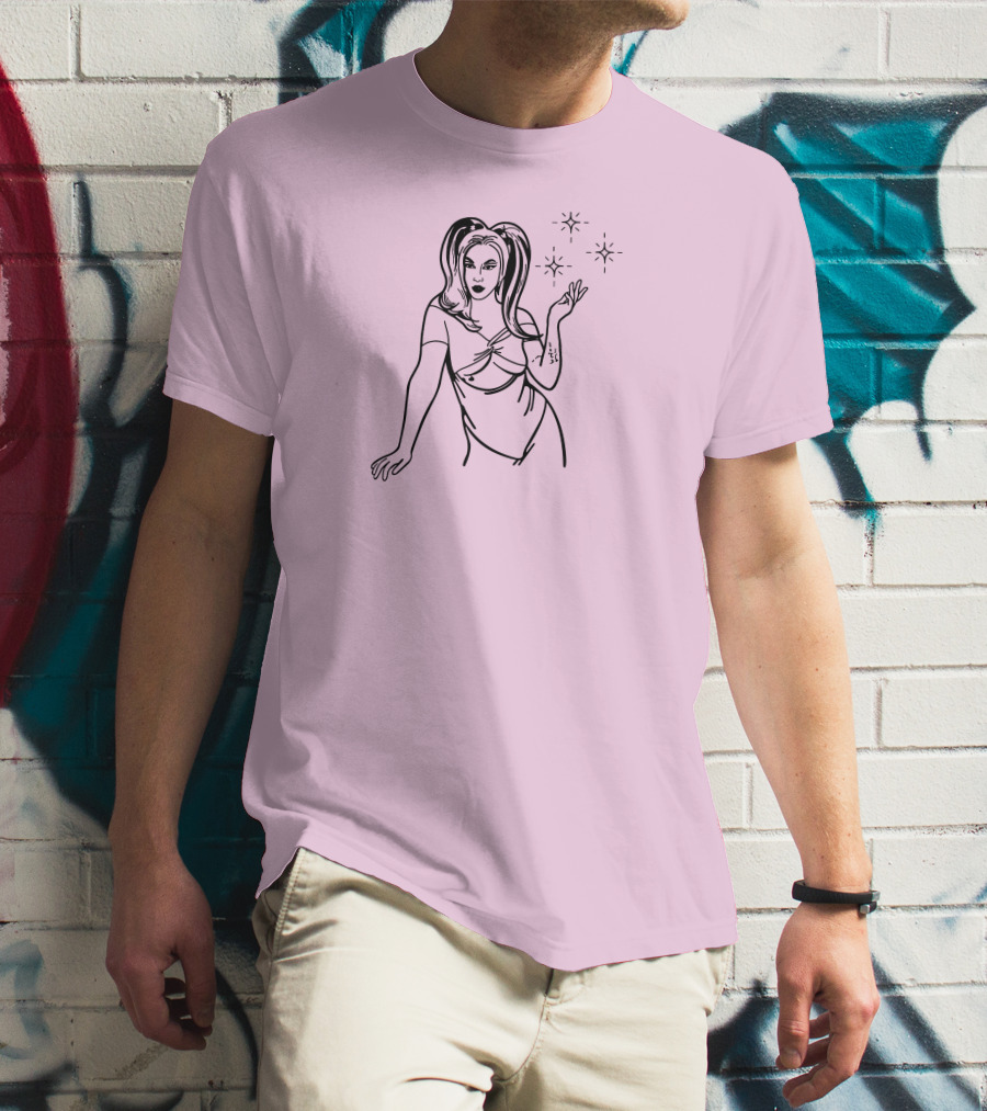 Chrissy Chlapecka Sketch With Stars On Pink Background T-Shirt
