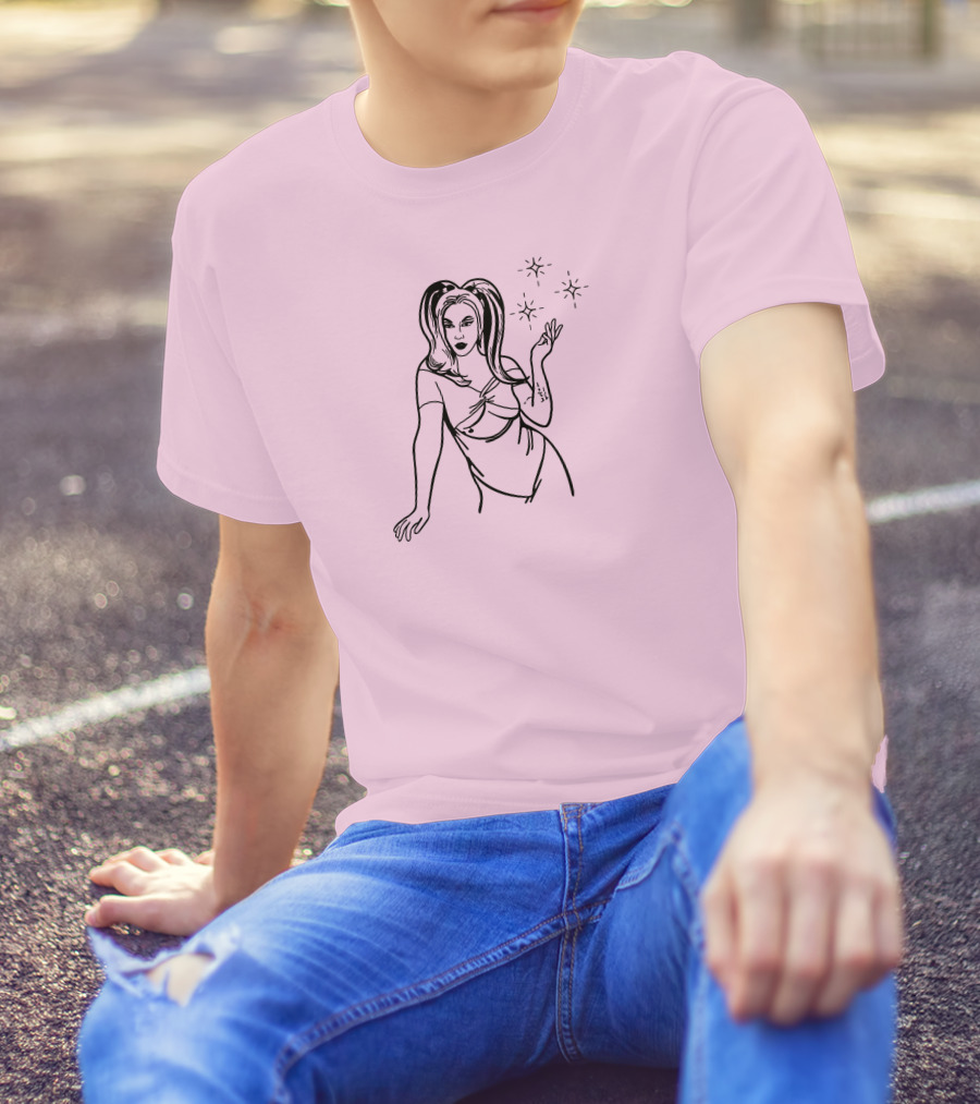Chrissy Chlapecka Sketch With Stars On Pink Background T-Shirt