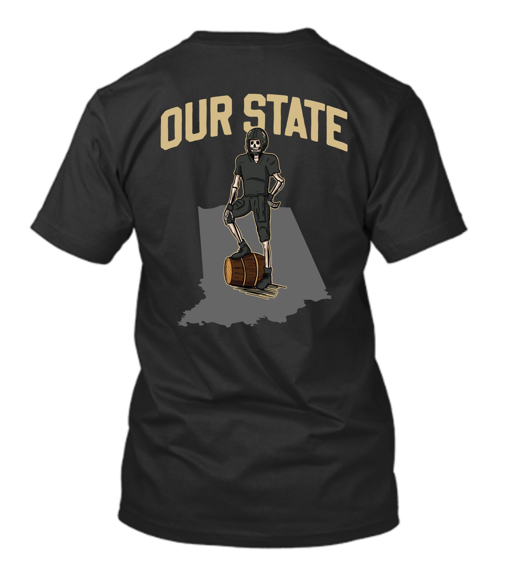 Our State Barstool Boilers Skeleton On Barrel Indiana Shadow T-Shirt