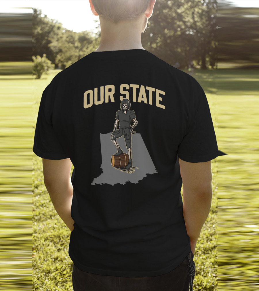 Our State Barstool Boilers Skeleton On Barrel Indiana Shadow T-Shirt
