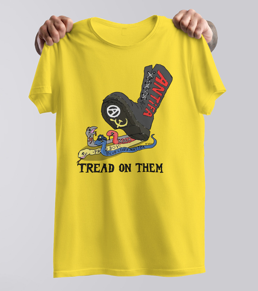 No Gods No Masters Antifa Boot Stomping Tread On Them MAGA Blue Lives Matter Proud Boy T-Shirt