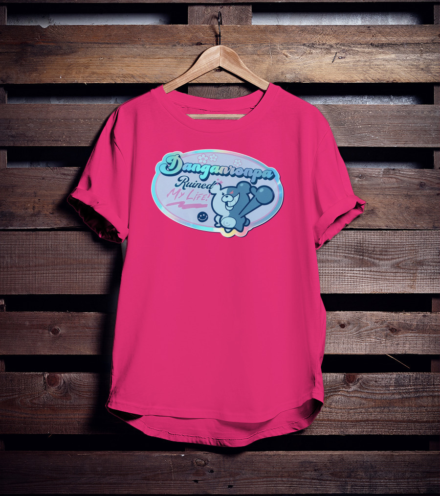 Danganronpa Ruined My Life Monokuma Smiley Pink Flowers T-Shirt