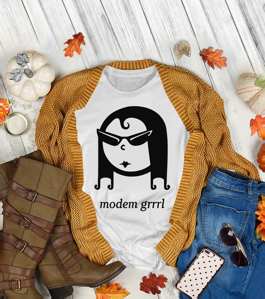 Modem Grrrl Sunglasses Illustrative T-Shirt