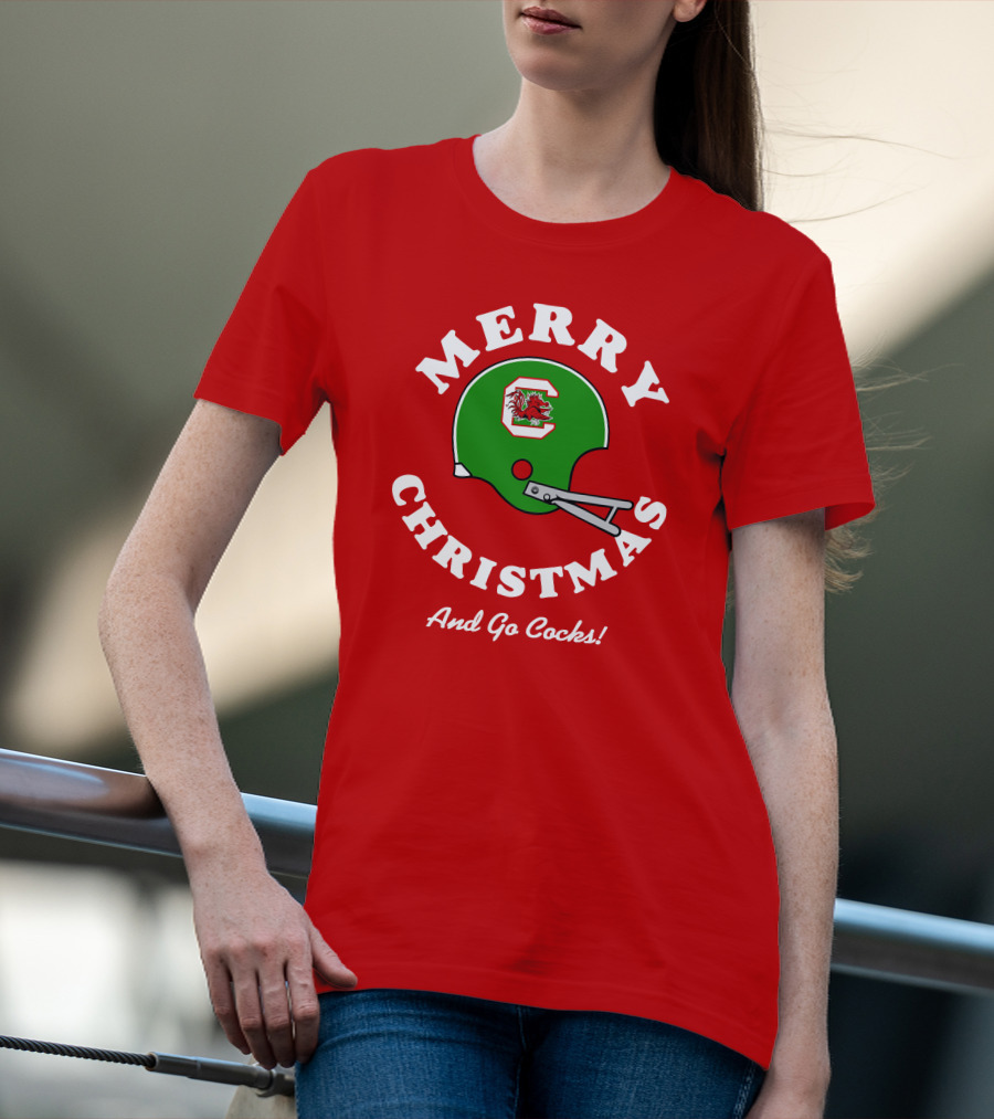 Merry Christmas And Go Cocks Football Helmet T-Shirt