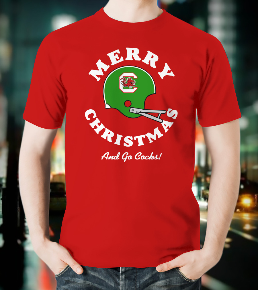 Merry Christmas And Go Cocks Football Helmet T-Shirt