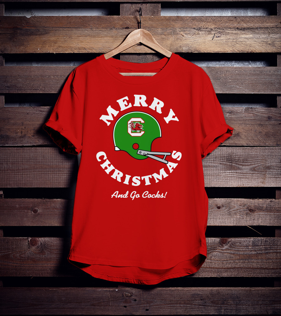 Merry Christmas And Go Cocks Football Helmet T-Shirt