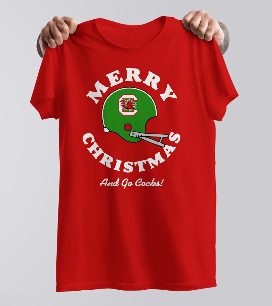 Merry Christmas And Go Cocks Football Helmet T-Shirt