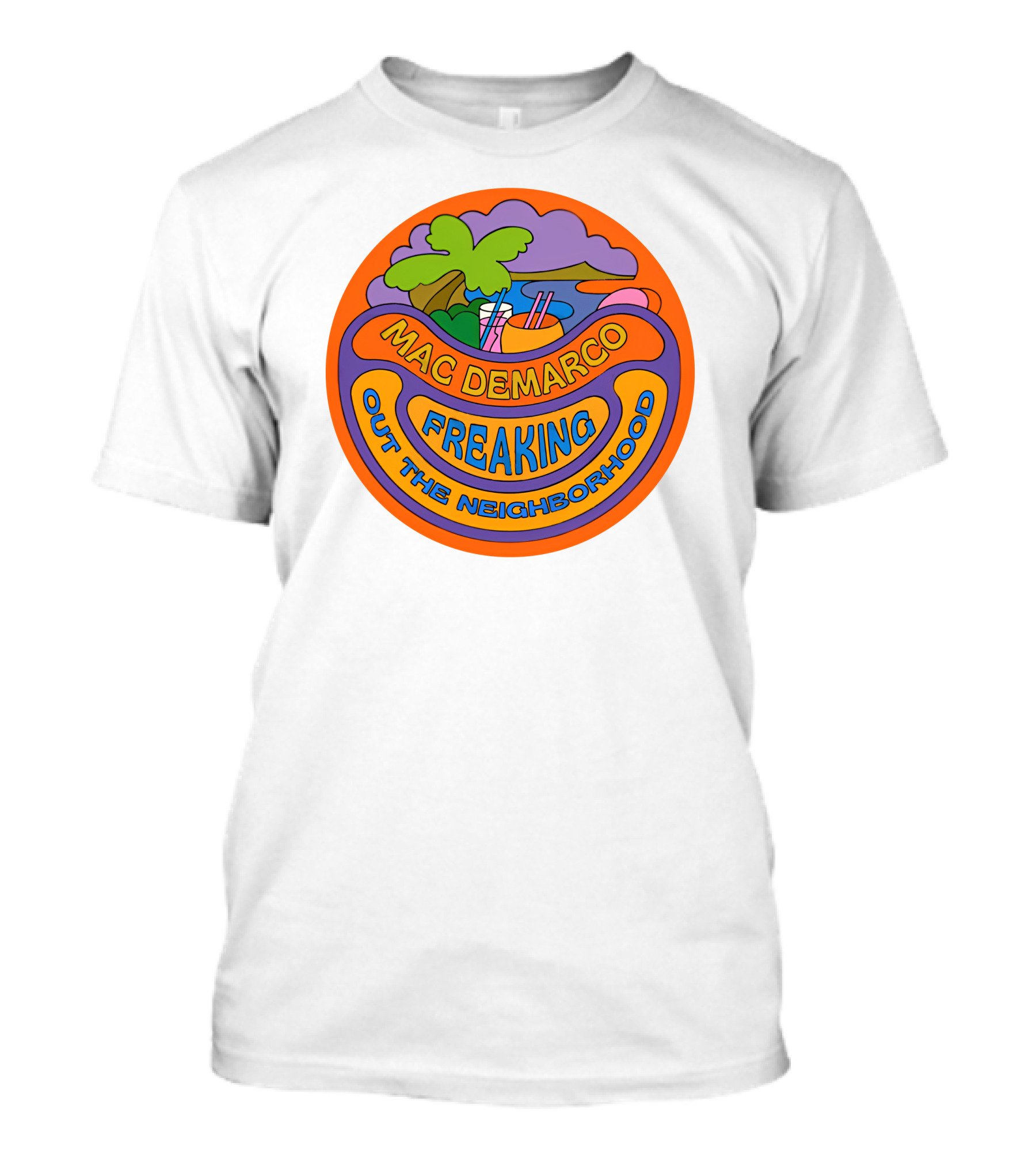 Mac Demarco Freaking Out The Neighborhood Colorful Retro Design With Beach And Palm Tree Elements T-Shirt
