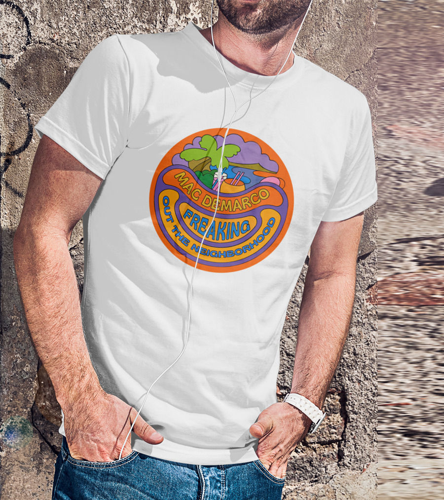 Mac Demarco Freaking Out The Neighborhood Colorful Retro Design With Beach And Palm Tree Elements T-Shirt