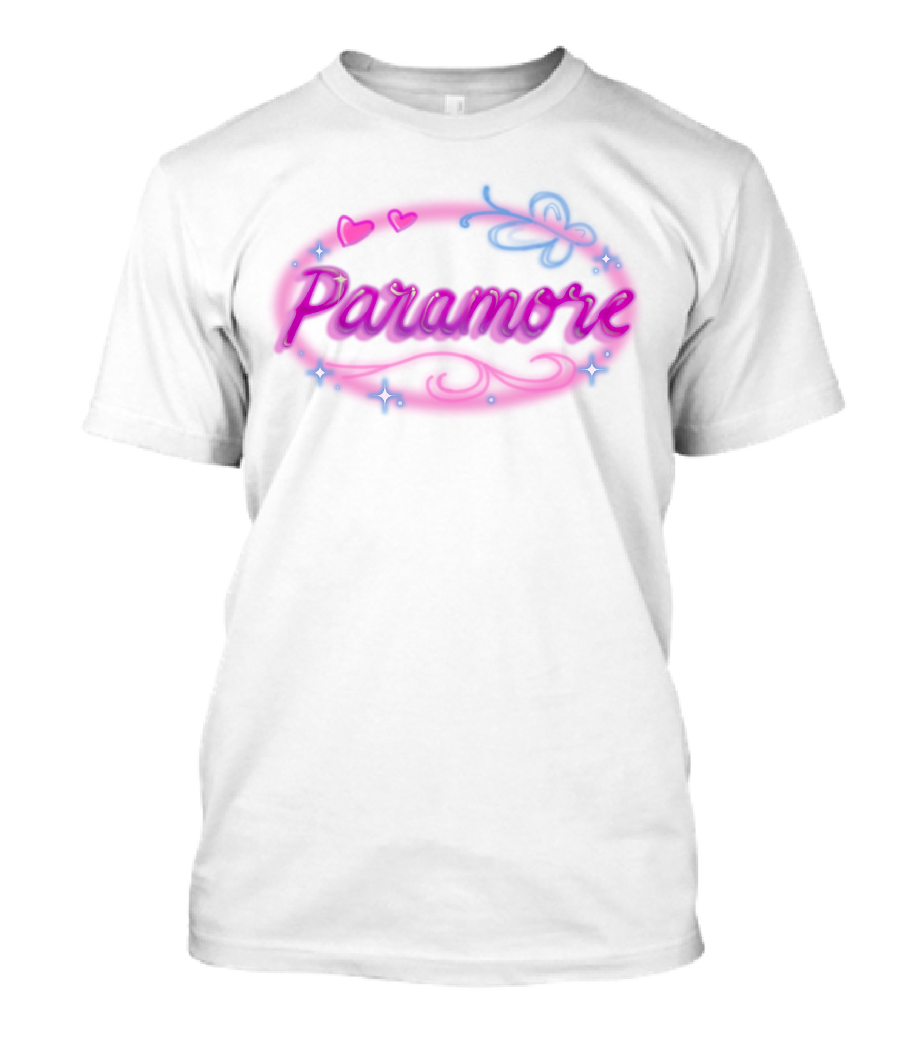 Paramore Pink Hearts Butterfly Sparkle Custom Hand Airbrushed T-Shirt