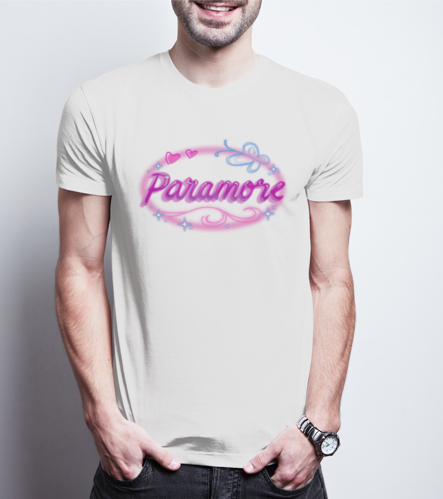 Paramore Pink Hearts Butterfly Sparkle Custom Hand Airbrushed T-Shirt