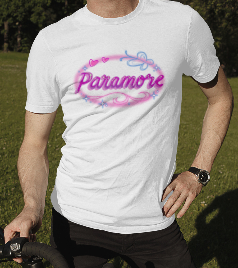 Paramore Pink Hearts Butterfly Sparkle Custom Hand Airbrushed T-Shirt
