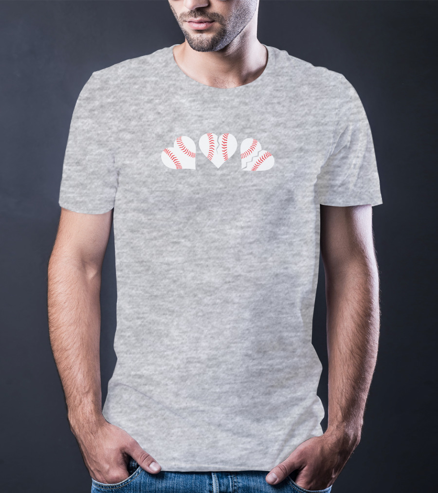 The Three Baseball Hearts Pattern Red Stitching T-Shirt