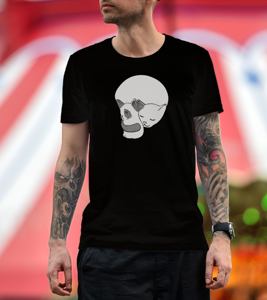 Small Kitten Under Love Lock Yin Yang Cats T-Shirt