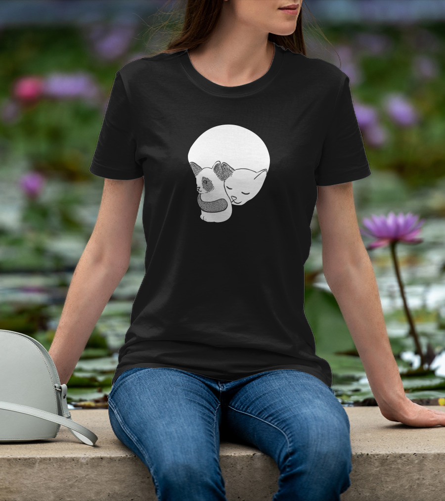 Small Kitten Under Love Lock Yin Yang Cats T-Shirt