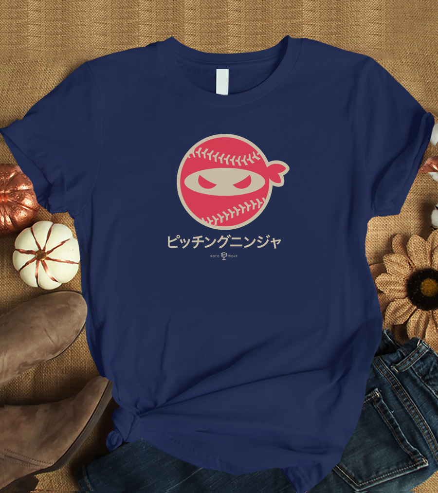Pitching Ninja Nippon Japanese Baseball Icon Roto Wear T-Shirt