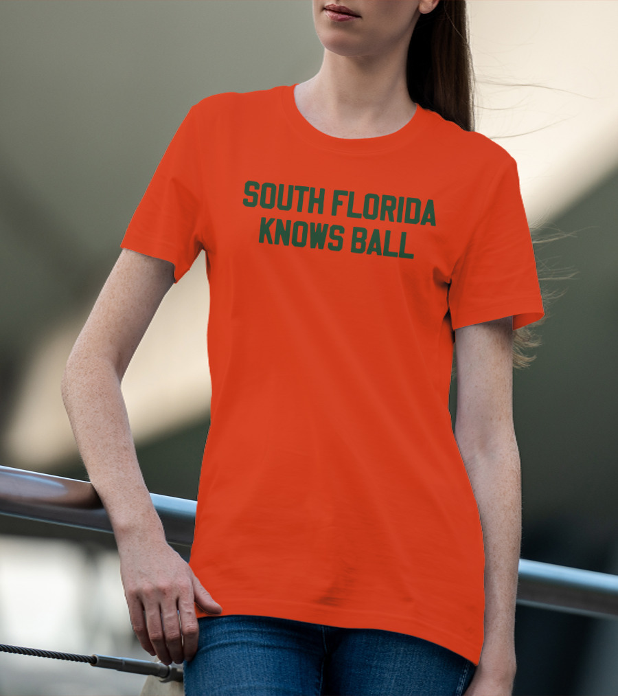 South Florida Knows Ball Bold Green Text On Orange T-Shirt