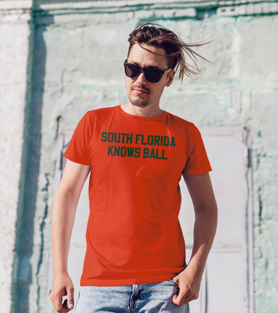 South Florida Knows Ball Bold Green Text On Orange T-Shirt