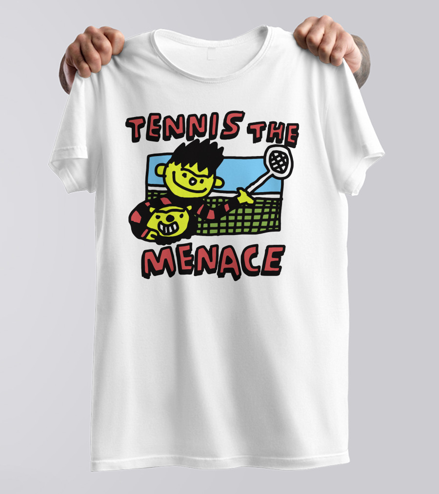 Tennis The Menace Comic Style Tennis Player With Racket T-Shirt