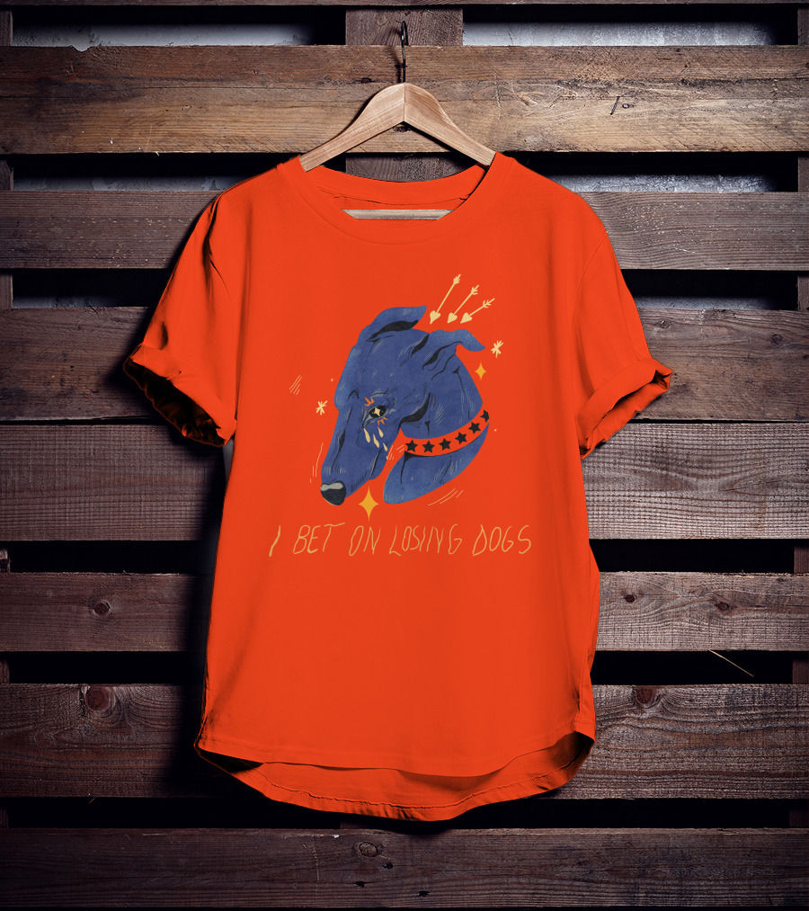 Galactix I Bet On Losing Dogs Blue Greyhound With Stars And Arrows T-Shirt