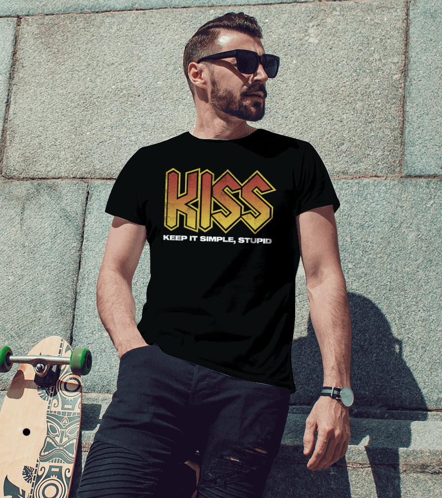 KISS Keep It Simple Stupid 80s Rock Band Inspired Text T-Shirt