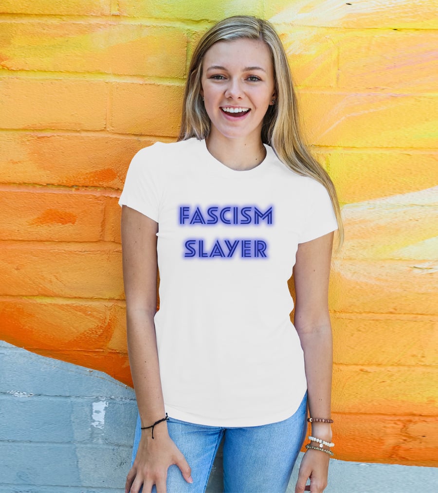Fascism Slayer Neon Electro Font Styling T-Shirt