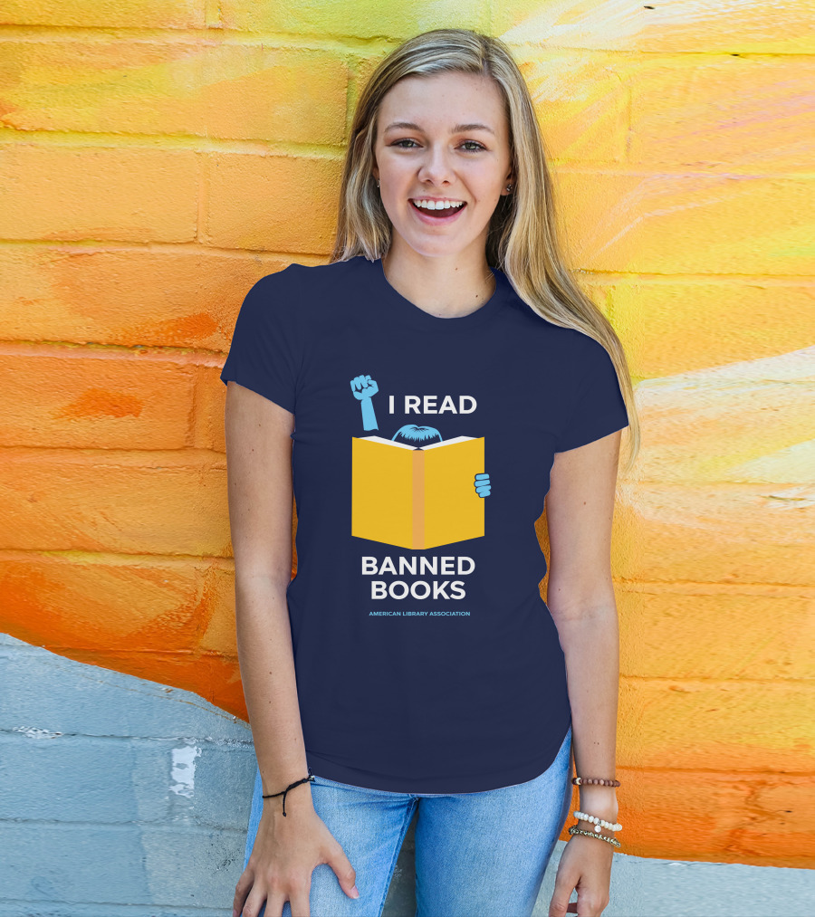 I Read Banned Books Yellow Book Fist American Library Association T-Shirt