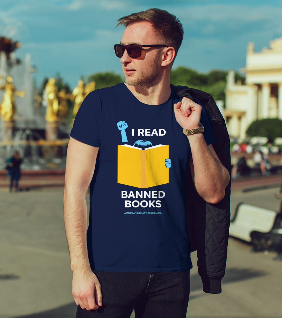 I Read Banned Books Yellow Book Fist American Library Association T-Shirt