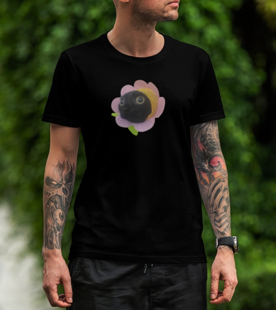 Bigfootjinx Flower Cat Face In Pink Petals T-Shirt