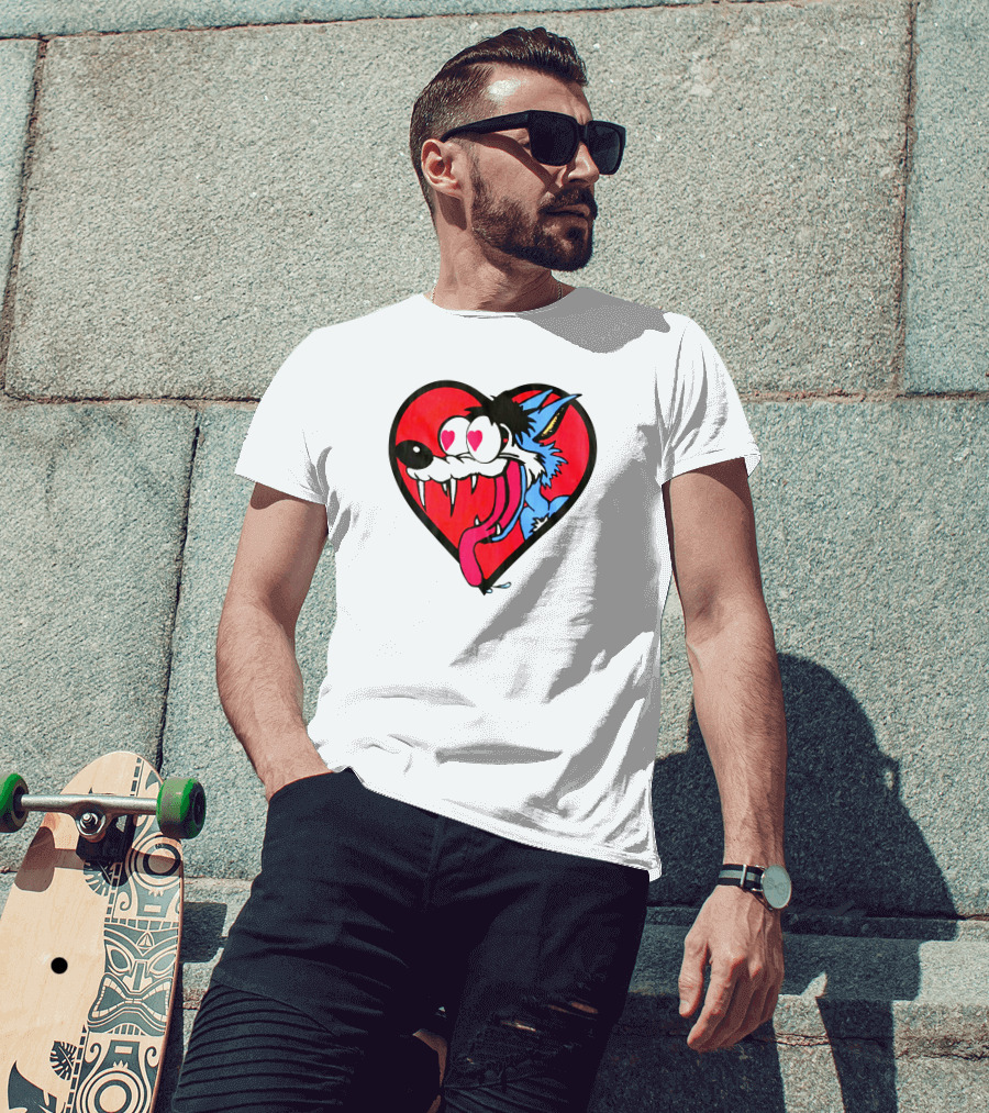 The Jesus Lizard Idiot Heart-Eyed Cartoon Wolf T-Shirt